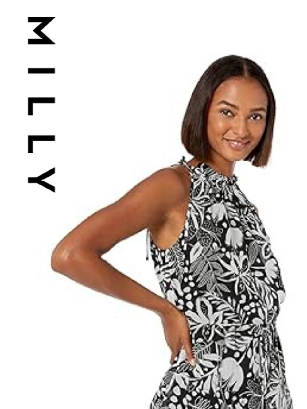 MILLY Gwin Painted Tiger Lily Dress Black/White 6 - Picture 4 of 4